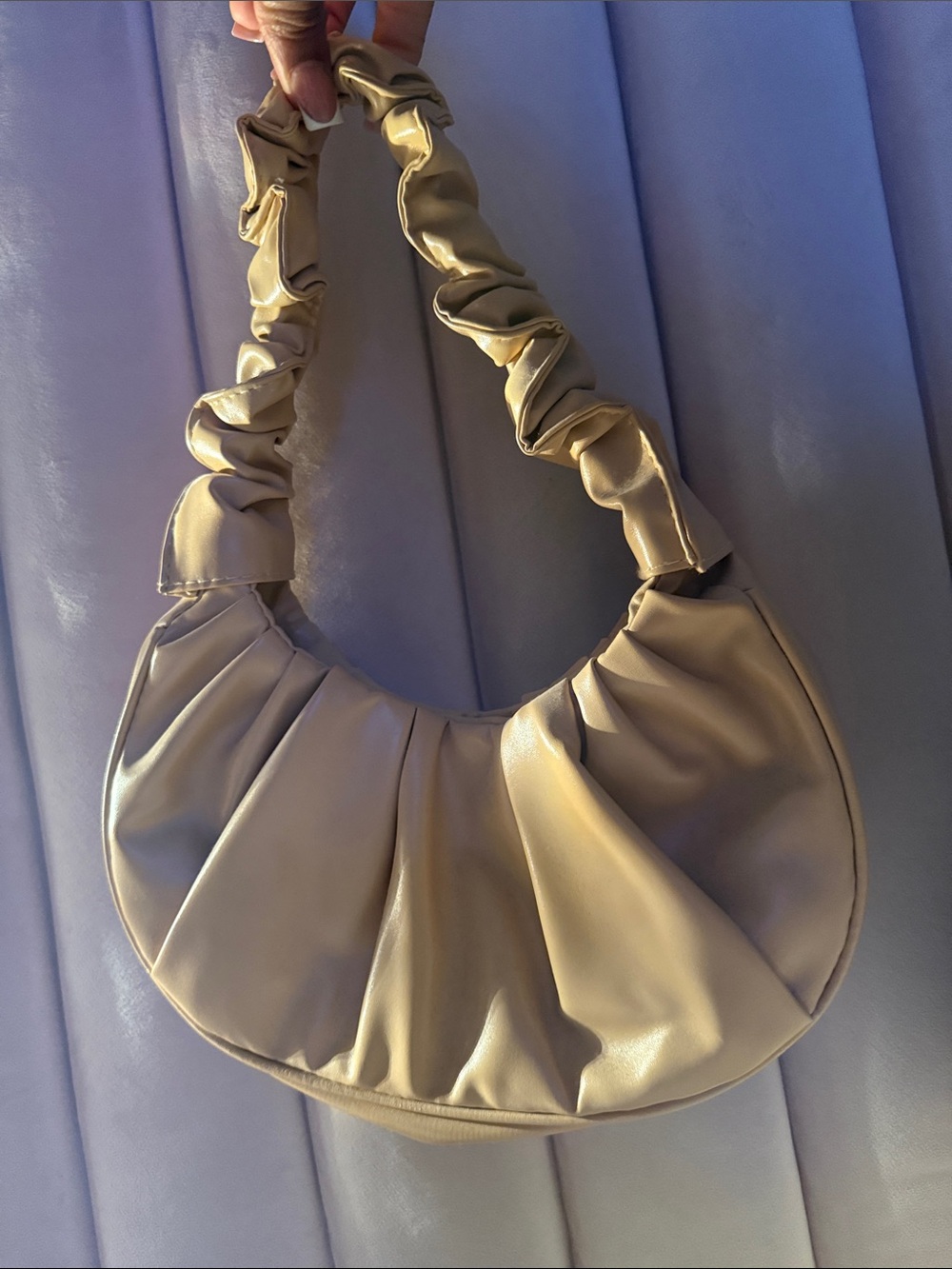 Women’s Ruched Handle Crescent Shoulder Bag - Beige - Picture 2 of 4